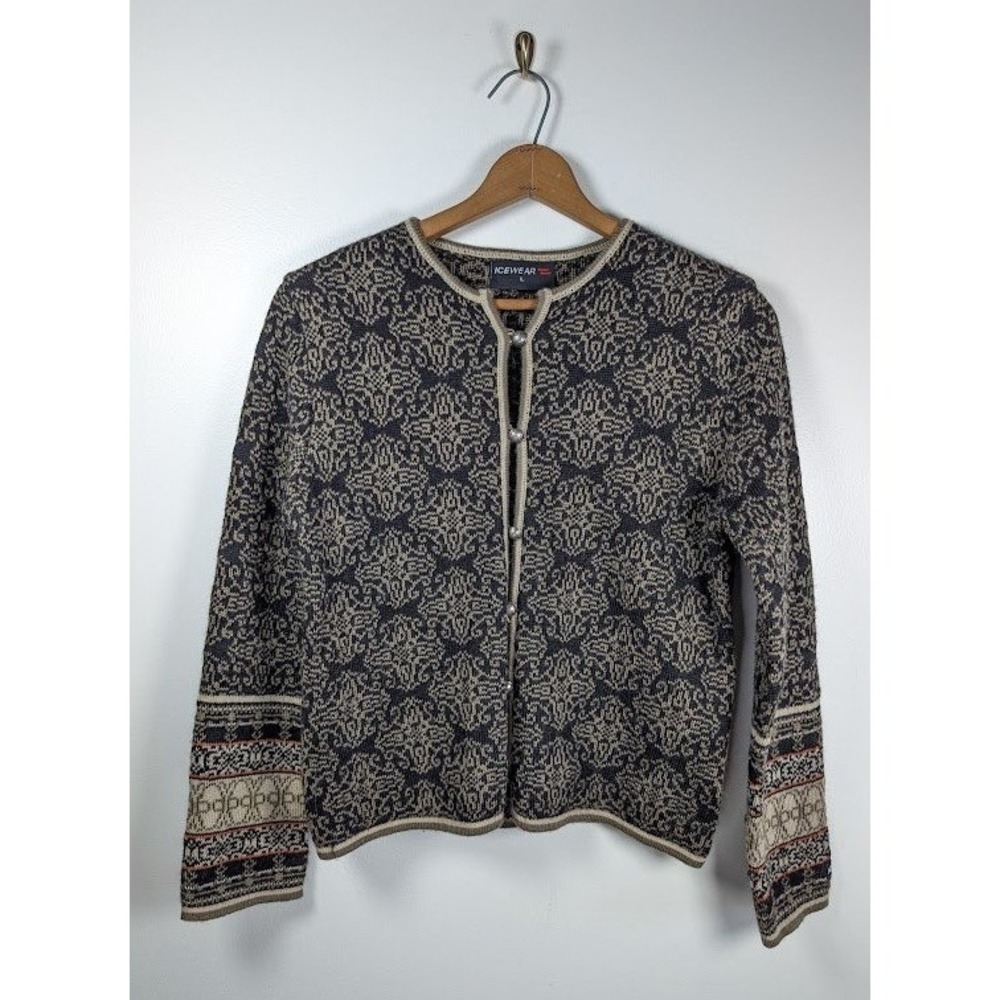 ICEWEAR Cardigan Sweater Womens Large 100% New Wool Nordic Fair Isle Button